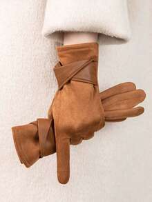 Women's Suede Gloves With An Elegant Bow, Thick Thermal Lined Warm Gloves, Windproof And Cold-Proof, Suitable For Winter Outdoor Adventures, Daily Commutes And Casual Wear - Multicolor - View 3