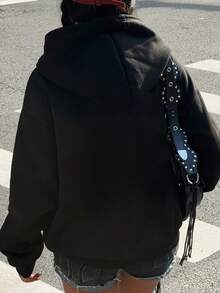 Sudadera con capucha casual para mujeres con estampado "New York USA Extraordinary" - Sudadera con cordón acogedora, espalda con letras blancas, mangas largas, comodidad de temporada A, sudadera casual | Sudadera con capucha | Ajuste cómodo, sudadera para mujeres, camisa para mujeres, sudadera con capucha para mujeres, sudadera blanca para mujeres - Negro - Ver 2