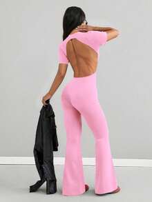 AiTyi Women's Jumpsuit, Comfortable Sports Casual, Outdoor Commute, Backless Design, Back To School Clothes, Airport Outfit, Date Night, Well Fit, Valentine's, Women's Gym Clothes - Pink - View 2