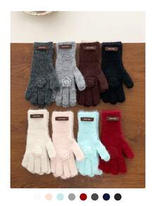 1 Set Elegant Floral Pattern Scarf & Fingerless Mittens, Narrow Long Scarf & Warm Knitted Gloves, Chic Styling, Suitable For Autumn/Winter, Commuting, Students - [Combo Pack] Brown Leather Label With Small Flower - View 5