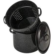 7.5 Qt 3 Piece Multiuse Pasta Pot Set With Strainer Pot And Lid In Speckled Black Design Ideal For Cooking Seafood Soups Sauces Large Capacity Easy To Clean Dishwasher  Versatile Kitchen Solution For Efficient Meal Preparation - SpeckledBlack - View 1