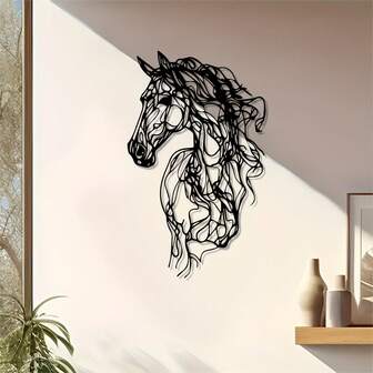 1 pieza Elegante arte de pared de metal abstracto con diseño de caballo - Decoración de hierro moderno para interiores y exteriores, escultura de fauna silvestre, regalo único para inauguración de casa, decoración de caballo para el hogar y el jardín, arte de jardín