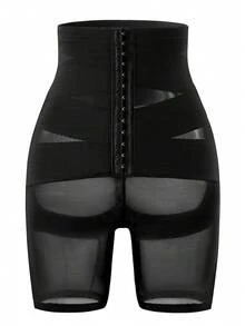 1pc Women's Shapewear Tummy Control Butt Lifting Waist Cincher Shorts Underwear Double Layer Cross Design, Halloween, Waist Trainer, Shapewear Tummy Control - Black - View 8
