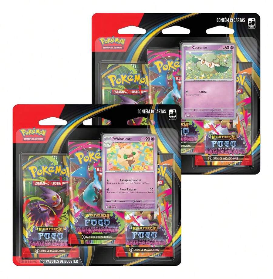 pokemon Ghost Fire Triple Blister Cottonee + Whimsicott - Combo - Ver 1