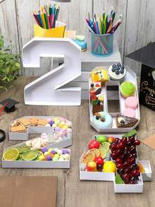 1pc 0-9 Numeric Shaped Tray, Numeric Dessert Tray, DIY Food Tray, 0-9 Fruit Cookie Candy Filling Box, Cupcake Display Stand, Suitable For Wedding Anniversary, Birthday, Graduation, Birthday Party, Family Gathering, Bridal Shower, Handmade - Multicolor - View 2