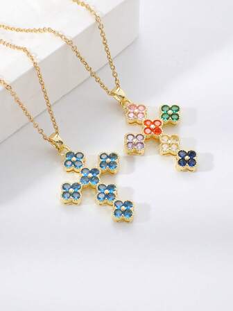 1 pièce Collier pendentif à la mode et unique avec trèfle à quatre feuilles et croix, design de niche polyvalent