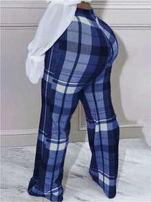 女士时尚新款休闲优雅复古格子印花超短喇叭裤 - 彩色 - 查看 3