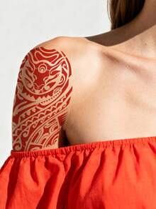 1pc Personalized Arm And Half Arm Tattoo Template, Suitable For Adult Men And Women, Half Arm Sleeve Tattoo Mo Version, Realistic Body Art Stickers, Body Painting Template - Black - View 4