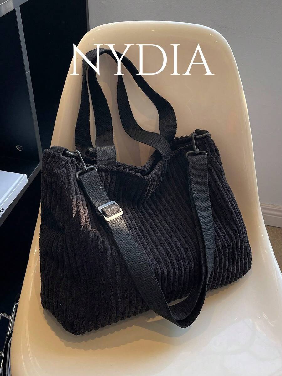 Fuzzy, Soft, Plush Fluffy Shoulder Tote Bag For Girls, Women, College Students, Rookies & White-Collar Workers For Work, Office, Commute, For Autumn & Winter, Warm Winter, Outdoors Fall Clothes For Women - Black - View 1