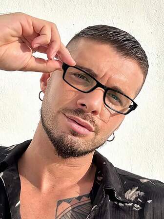 1 PC Men's Casual Anti-Blue Light Black Glasses,Lightweight Rectangle Frame Clear Glasses For Y2K Accessories And Everyday Use