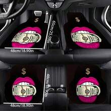 [4PCS/2PCS] Sexy Girl Cartoon Car Floor Mats, Red Lips And Dollar Print Car Interior Mats, A Must-Have For Female Drivers, Cute And Stylish Car Decorations. Suitable For Car Decoration, Commonly Used In Car Interior Accessories, Women's Car Interiors, Car Accessories, A Must-Have For Female Drivers. - Black - View 1