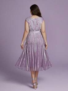 Vestido de noche de alta gama con cuello redondo, mangas de avión, tela de malla fina con efecto de drapeado - Púrpura malva - Ver 2