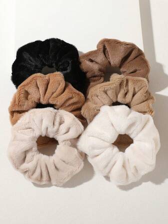 6 piezas Nuevos Scrunchies de Felpa de Alta Elasticidad para Otoño/Invierno, Accesorios para el Cabello de Mujer Adecuados para el Transporte Diario, Compras, Citas y Otras Ocasiones Casuales, Lazos para el Cabello