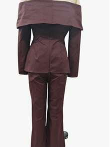 Solid Color Elegant Waist Cinched Metal Decor Off Shoulder 2 Pieces Set