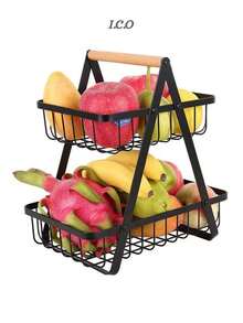 Frutero de 2 Niveles de Metal Con Bandeja Desmontable - Soporte Para Frutas - Negro - Ver 3