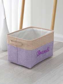 1PC Personalized Customized Storage Basket, Large Size Quilt Storage Box, Dual-Color Faux Linen Storage Bin, Home Storage Basket Laundry Hamper, Suitable For Daily Home Use - Multicolor - View 6