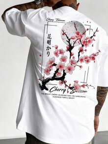 Men's Casual Japanese Sakura Floral Print Loose Fit Black T-Shirt -Versatile Basic T-Shirts,Moisture-Wicking T-Shirts,Breathable Daily Tee - 白色 - 查看 9