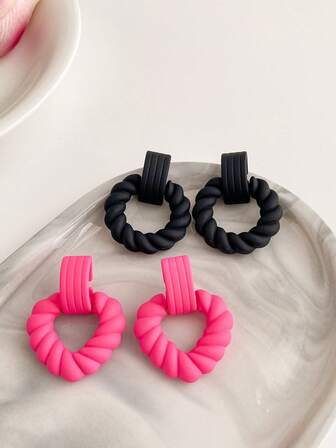 2 Pairs Geometric Twist Vintage Y2K Acrylic Exaggerated Fashion Earring Set, Suitable For Women, Mother's Day, Valentine's Day, Christmas, New Year, Daily Wear