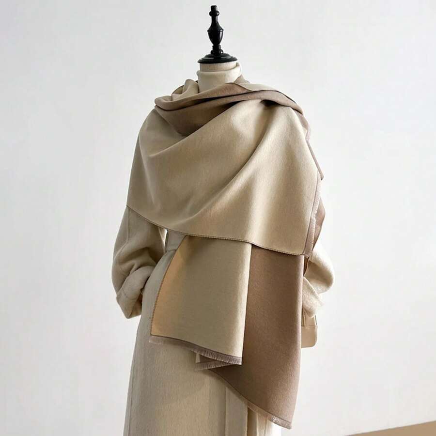 2025 New Women's Winter Wool Scarf - Long Warm Cashmere-Like Solid Color Pashmina Shawl, Wrap, Hijab, Bandana & Head Scarf - 咖啡 - 查看 1