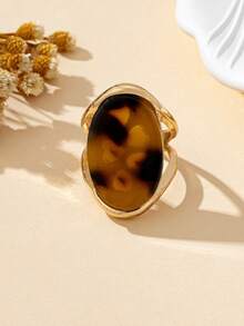 2026 Oval Leopard Print Zinc Alloy Ring, Suitable For Winter Wear - Cutout Leopard Print - View 4