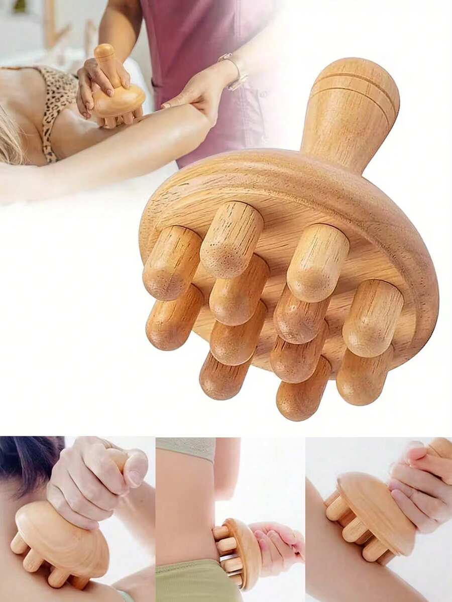 1pc Wooden Mushroom Massager - Handheld Gua Sha Tool For Muscle Relaxation, Localized Fat Reduction And Full Body Massage, Natural Wooden Manual Massage Stick - Multicolor - View 1