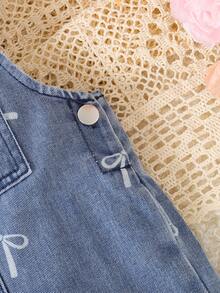 1件女婴蝴蝶印花口袋牛仔背带裤/连体裤 - 藍色 - 查看 6