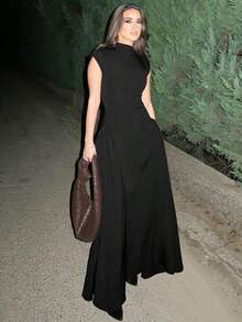 Vestidos Elegantes De Mujer Wedding Guest Dress Women Prom Dresses New Autumn Women's Clothing - Pure Color Sleeveless Fashionable Dress With Elegant Style, Fitted And Pleated Long Dress - 黑色 - 查看 2
