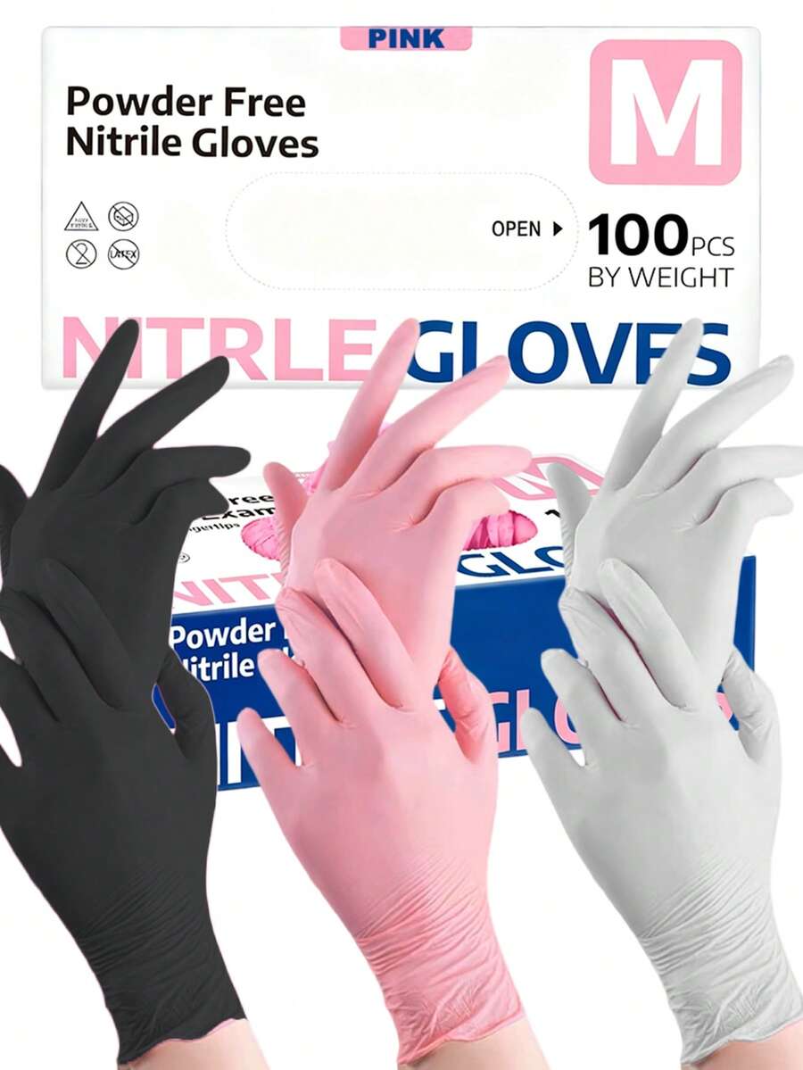Guantes desechables de nitrilo sin polvo, talla: S, M, L, XL, guantes de limpieza doméstica duraderos, adecuados para cocina, baño, limpieza, manipulación de alimentos, tatuaje, belleza, tinte para el cabello, mascotas, salones, suministros de limpieza, electrodomésticos pequeños (negro, blanco, rosa claro) (sin caja de embalaje)