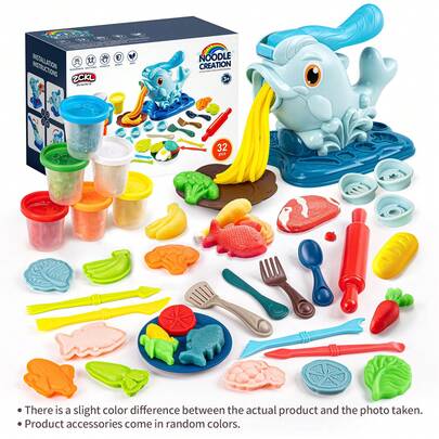 32pcs Dolphin Themed Playdough Extruder Set, Includes Various Shaped Clay Molds, Clay Tools And Cute Utensils. Customize Your Own Creations. Best Gift For Boys And Girls