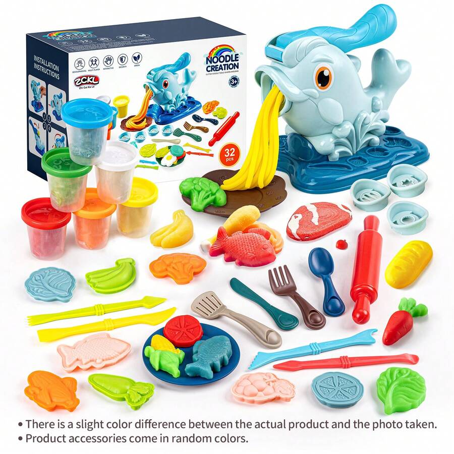 32pcs Dolphin Themed Playdough Extruder Set, Includes Various Shaped Clay Molds, Clay Tools And Cute Utensils. Customize Your Own Creations. Best Gift For Boys And Girls