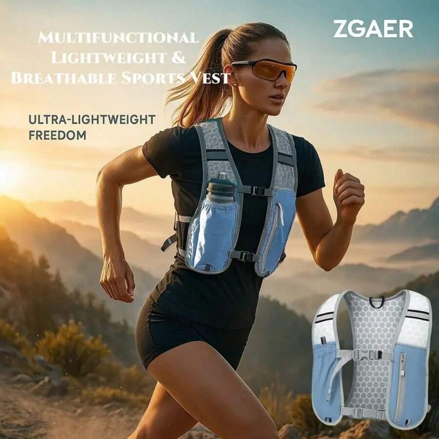 1pc Women's Lightweight Sports Vest, Multi-Functional Storage Design, Night Running Backpack, Sports With Reflective Strips, Breathable And Lightweight, Suitable For Cycling, Running, Hiking, Climbing And Other Outdoor Activities