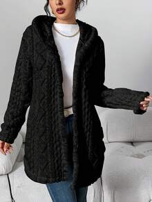 2026 Speing Womens Long Cardigan Sweaters Cable Knit Open Front Coats Casual Loose Fit Knitwear With Pockets Athletic Cardigan - màu đen - Xem 2