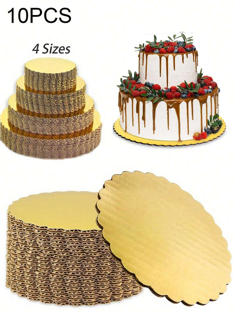 10 đế bánh tròn màu vàng, đế bánh bằng bìa cứng 6/8/10/12 inch với viền lượn sóng, đế bánh tròn chắc chắn được phủ lớp chống dính, thích hợp cho mousse, cupcake tự làm, tráng miệng, đám cưới, sinh nhật, làm bánh, thủ công, ngày Valentine, trang trí bánh chuyên nghiệp, bánh dày hoặc nhiều tầng, đế bánh pizza, dụng cụ làm bánh chống thấm nước và chống dầu mỡ. - Nhiều màu - Xem 1