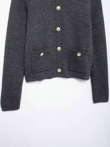 Cárdigan elegante de punto para mujer con manga larga, bolsillos y diseño casual para el otoño - Gris Oscuro - Ver 7