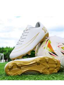 Outdoor Lawn Comfortable Non-Slip Sports Shoes Leather Solid Color Low-Top Long Studs Football Shoes (Run Small By Half Size)