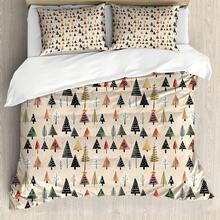 Winter Duvet Cover Set, Merry Theme Delicate Snowflakes, Vintage Holiday Pattern, 3 Piece Bedding Set With 2 Pillow Shams, Size, Teal White - Beige Forest Green and Coral - View 9