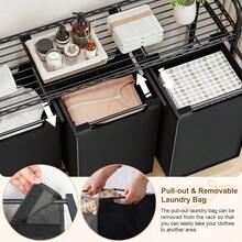 Laundry Basket 135L 3 Section Pull Out Laundry Clothes Hamper With Large Top Shelf Laundry Sorter With 3 Pull-Out And Removable Bags For Laundry Room Bedroom Bathroom And Dorm Black - Black - View 5