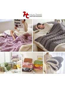 Edredón De Invierno, Aborregado por atras,  Edredón de Cachemira, Otoño E Invierno Edredón De Felpa Gruesa Cálida Edredón Reversible C,180x220cm - Verde - Ver 3