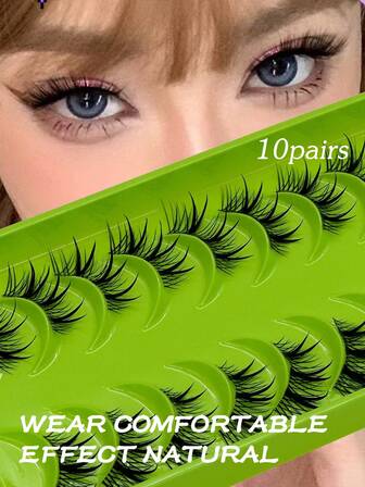 10 Pairs Transparent Stem Soft Lightweight 3D Natural Cat Eye False Eyelashes, Makeup Tools For Instant Perfect Eye Makeup