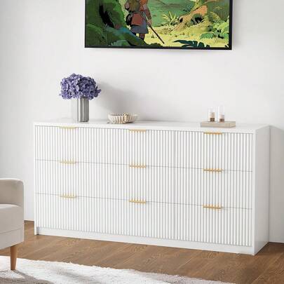 Dragonpad Fluted Dresser For Bedroom, Modern Chest Of Drawers With Metal Handle, Fluted Wood TV Stand, Modern Large Dresser For Closet, Living Room And Entryway