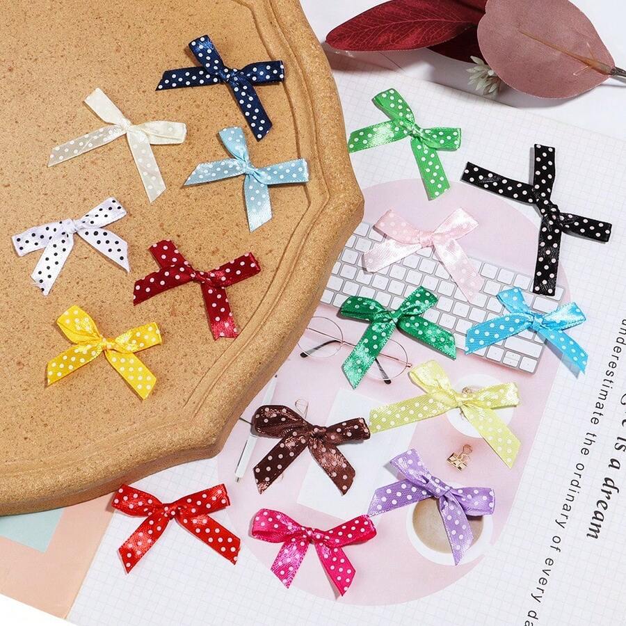 50pcs Round Polka Dot Bow Pendants For Diy Gift Box Holiday Party Decoration, Hair Accessories, Clothing Underwear Socks Bow Accessories - Multicolor - View 1
