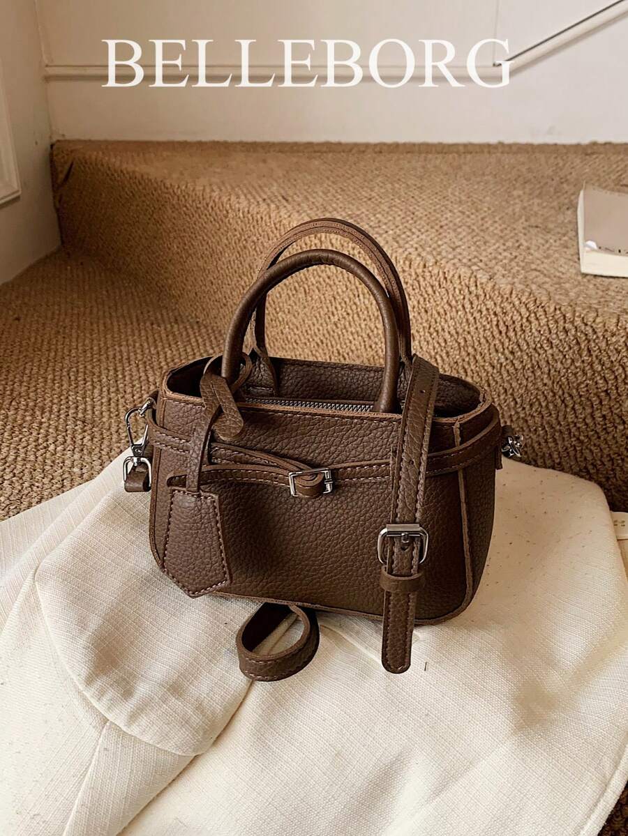 Casual Contrast Color Texture Versatile Commute Retro Buckle Closure Women Small Handbag - Cà phê - Xem 1