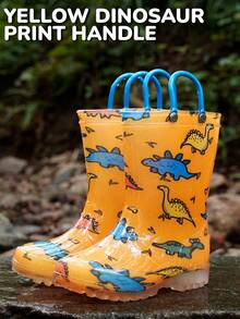 Kids Dinosaur Rain Boots With Easy-On Handles, Waterproof Non-Slip Boots For Boys & Girls Outdoor Play - 橘色 - 查看 7