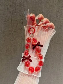 1 Stück rot elektrolytisch beschichteter koreanisch/japanischer Stil Schleife & Herz Dekor Schlüsselband, geeignet für Handy, Tasche, Schlüsselanhänger Accessoires - Rot - Übersicht 2