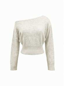 Sexy Open Shoulder Off Shoulder Knit Sweater, Comfortable & Elegant, Suitable For Dating, Daily Gatherings, Casual Travel In Autumn/Winter