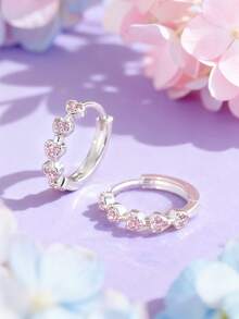 Artepollo 1 Pair 925 Sterling Silver Hypoallergenic Heart Shaped Earrings, Inlaid With Sparkling Cubic Zirconia, Cute & Elegant, Gift Box Packaging, Ideal For Holidays, Birthdays, Christmas, New Year Gifts - one-size - View 7