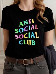 Anti Social Club T-Shirt Or  Graphic Print T-Shirt, Premium Fabric, Artistic Print, Urban Hip-Hop Style, Breathable - Black - View 1