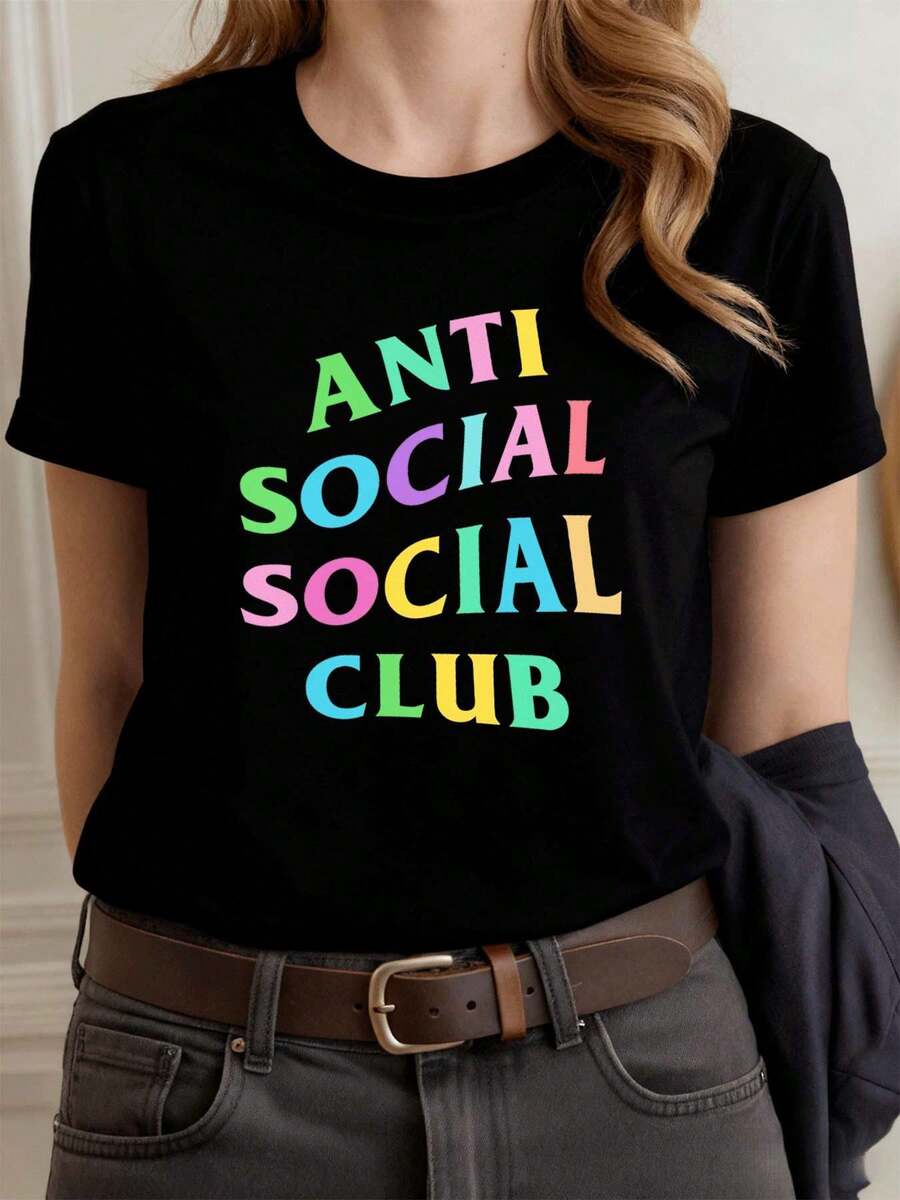 Anti Social Club T-Shirt Or  Graphic Print T-Shirt, Premium Fabric, Artistic Print, Urban Hip-Hop Style, Breathable - Black - View 1