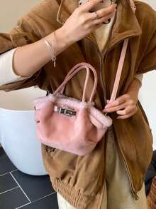 Fashionable Fluffy Handbag For Women, 2025 New Cute Sweet Style Versatile Crossbody Bag, Chic Lockable Purse, Elegant For Daily, Shopping, Party, Dating, Gift - Multicolor - View 9