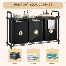 Laundry Basket 135L 3 Section Pull Out Laundry Clothes Hamper With Large Top Shelf Laundry Sorter With 3 Pull-Out And Removable Bags For Laundry Room Bedroom Bathroom And Dorm Black - Black - View 4